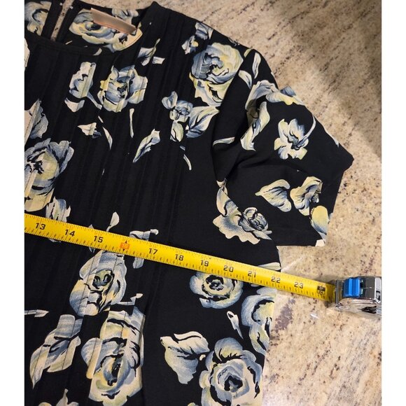 Vtg Kathie Lee Sz 14 Maxi Dress Black Pastel Tie Back Pintuck Pleat - Picture 3 of 16